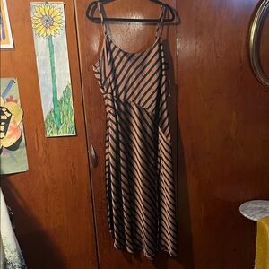 Chic Striped Black and Brown Midi Dress